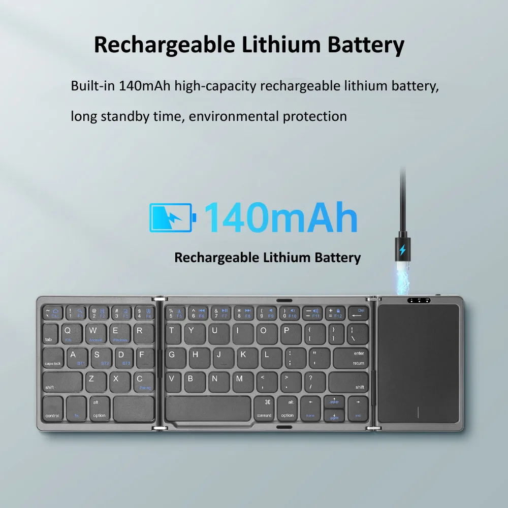 Teclado Dobrável Bluetooth Recarregável Portátil Mini Usb com Fio Teclado com Touchpad Mouse para Android pc Tablet 3-sincronização do Dispositivo - Imagem 5