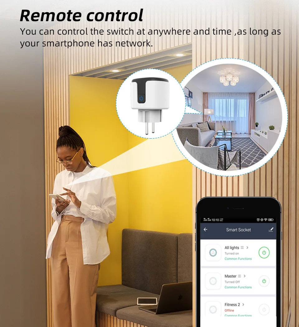 Tuya Smart Zigbee/Wifi Plug 16A/20A EU Outlet 3680W Power Meter Wireless Remote