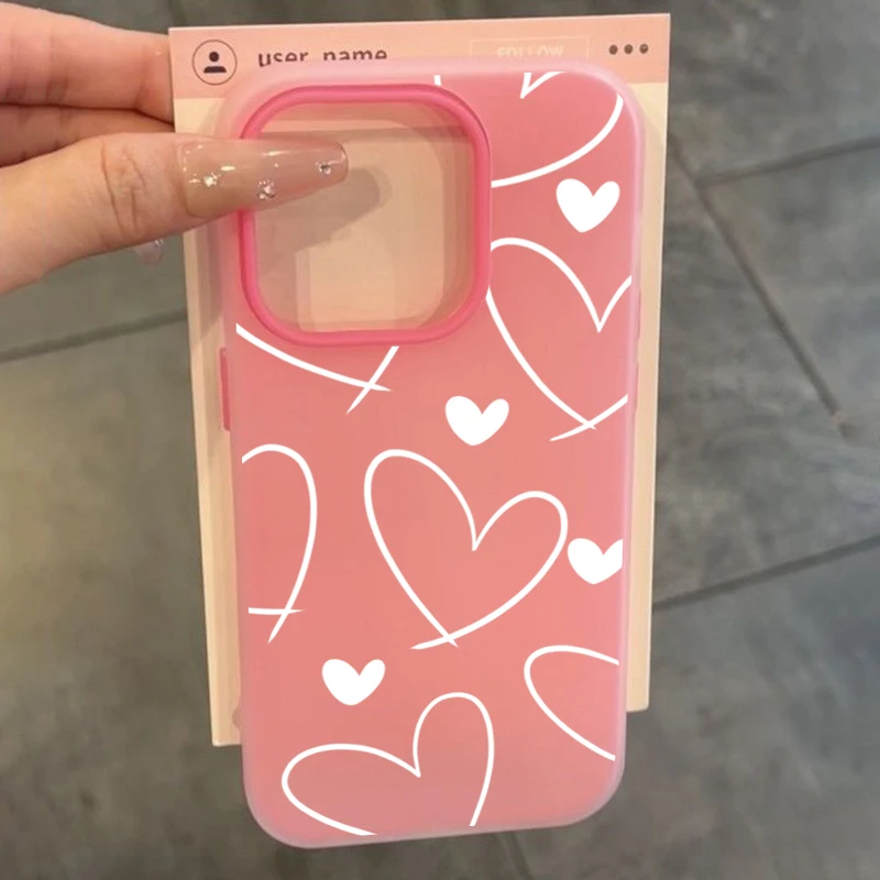 Elegant White Love Heart Phone Case with 2-in-1 Matte Finish
