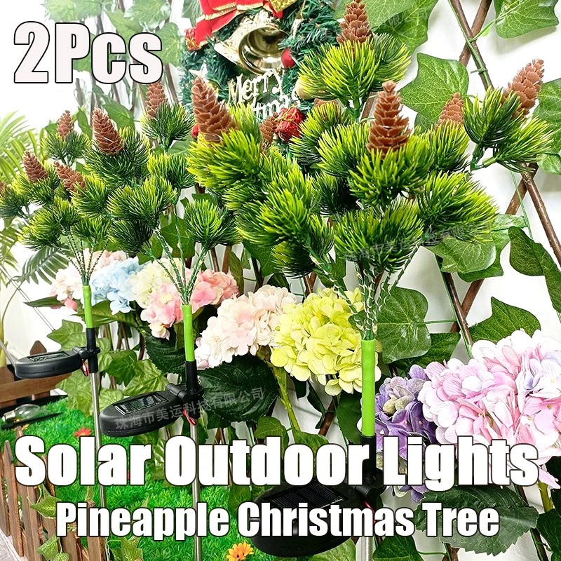 2Pcs Solar Outdoor Lights Christmas Tree Pine Simulation Flower LED Courtyard Garden Lawn Atmosphere Landscape Party Decor Lamps battery powered red berry fairy string lights 20 led bulbs pine needle string lights for christmas bedroom party wedding 2m