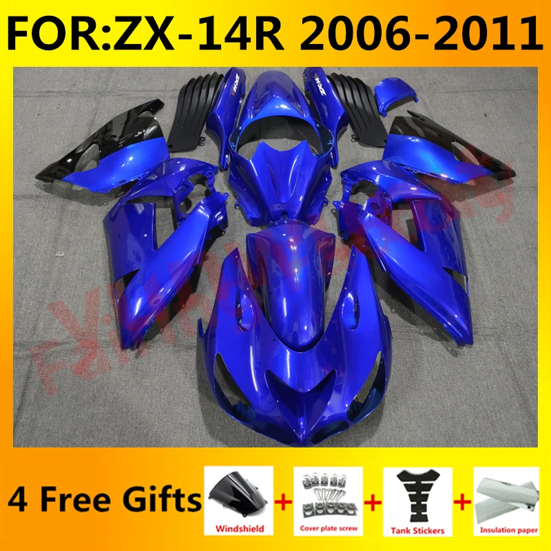 

Комплект обтекателей для мотоцикла, Обтекатели для ниндзя ZX-14R 2006 2007 2008 2009 2010 ZX14R zx 14r 06 07 08, комплект обтекателей для кузова, синий, черный