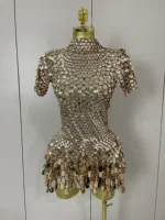 Luxury High Quality Shiny Shell Sequins Bodysuit Dress Women Sexy Nightclub Dance Performance Clothing Birthday party Dresses - Image 4