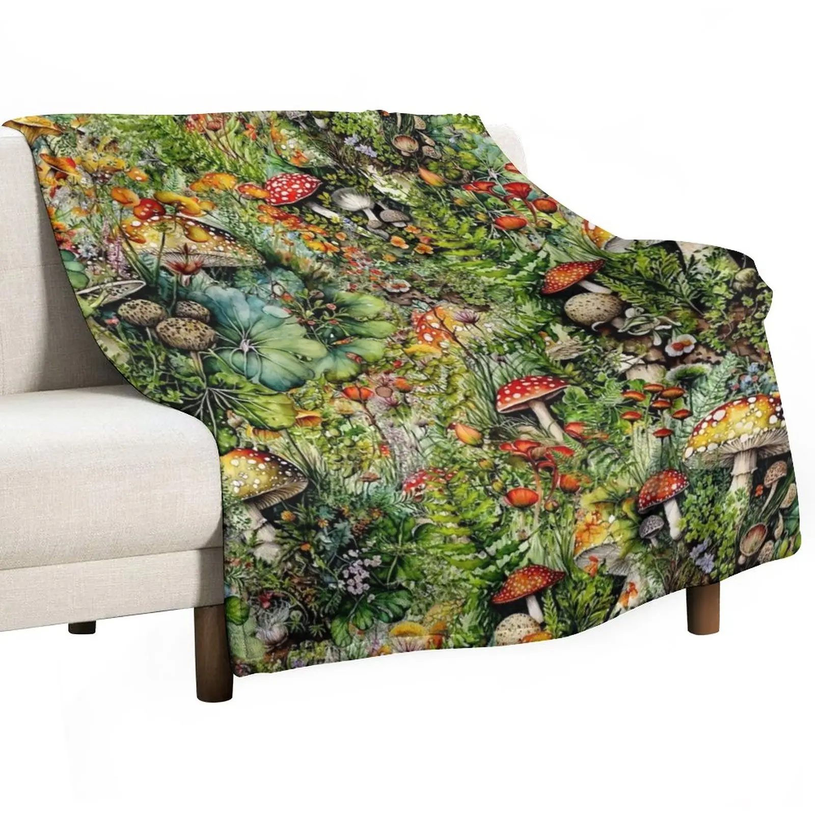 

Amanita Mushrooms and Flowers Collage Throw Blanket Cute Blanket sofa bed Blankets For Bed Thin Blanket