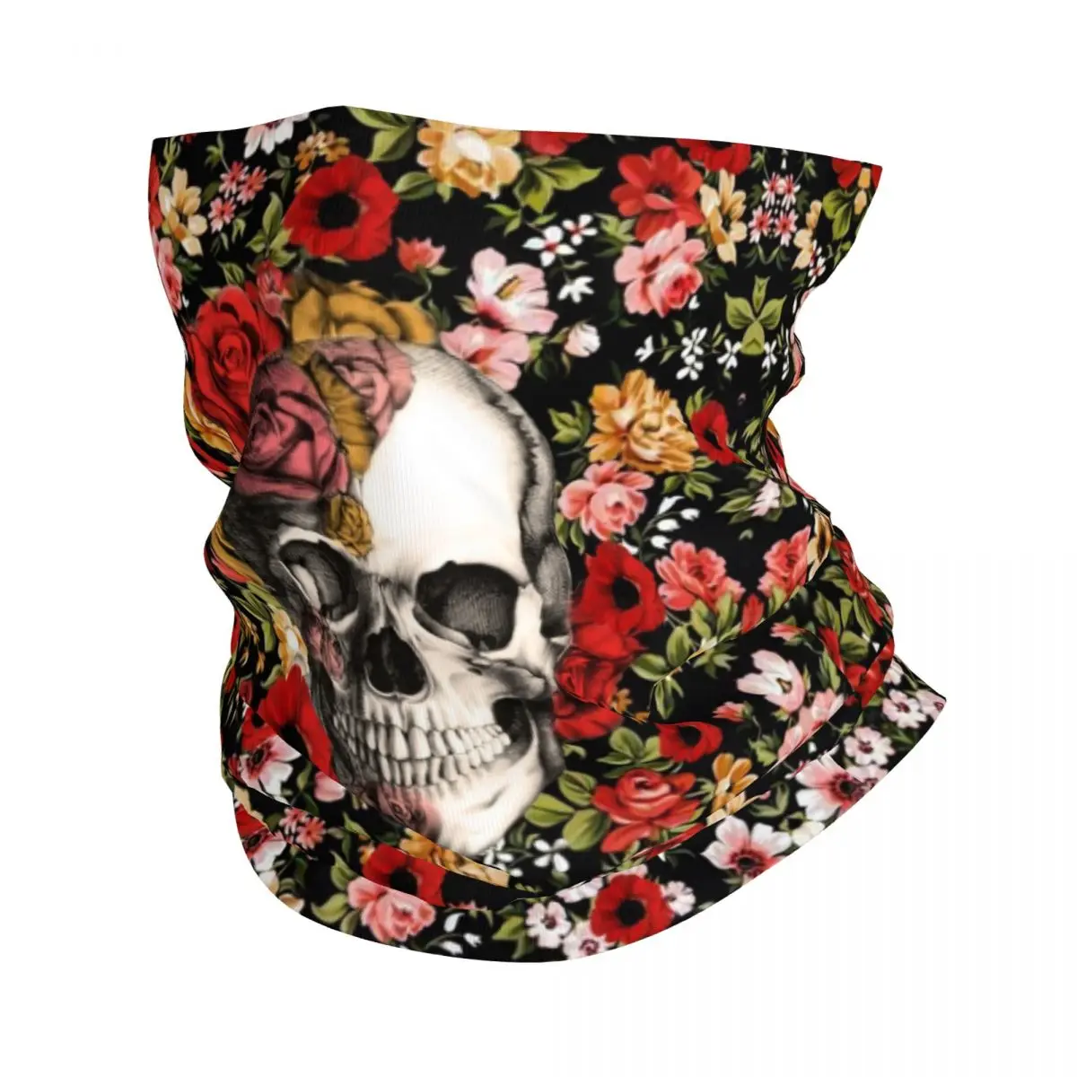 

In Bloom Floral Skull Flowers Bandana Neck Cover Printed Retro Balaclavas Wrap Scarf Outdoor Headwear Hiking Men Adult Winter