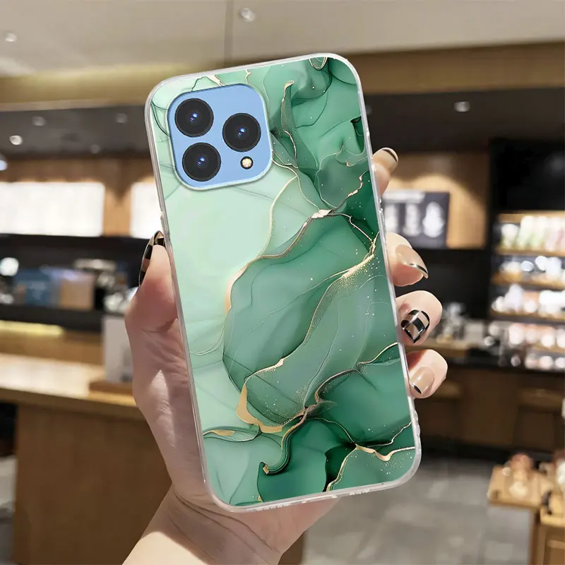 Luxury Transparent Shockproof Silicone Phone Case with Marble Flower Design