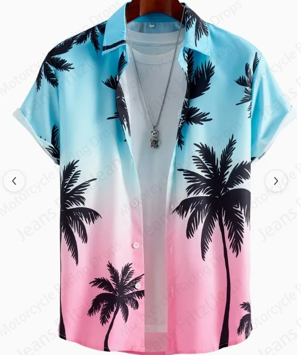 Coconut Tree Print Hawaiian Shirts Men Women Fashion Short Sleeve Beach Shirt Seaside Casual Blouse Lapel Camisa Vocation Shirt 4