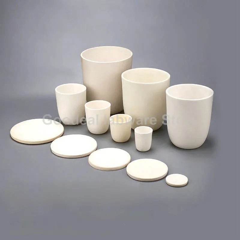 1pc Lab 5/10/20/25/30/50/100/150/200ml/300ml Corundum Crucible with cover，99% alumina high temperature crucible