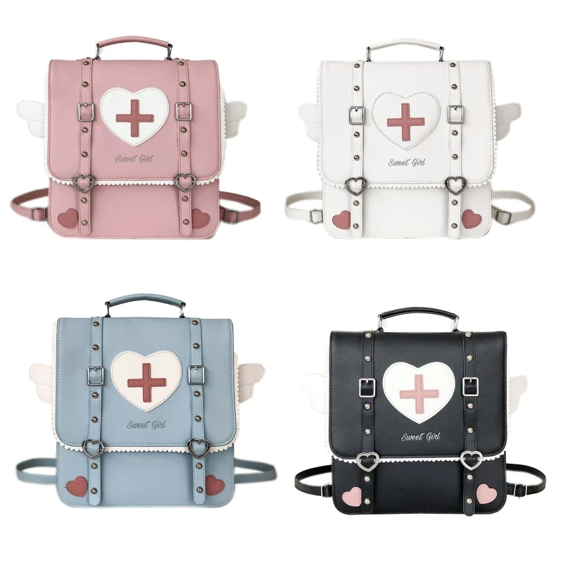 

E74B Women's Backpack Japanese JK Style Multipurpose Lolita Handbags Shoulder Bags PU Leather Travel Satchel Crossbody Bag