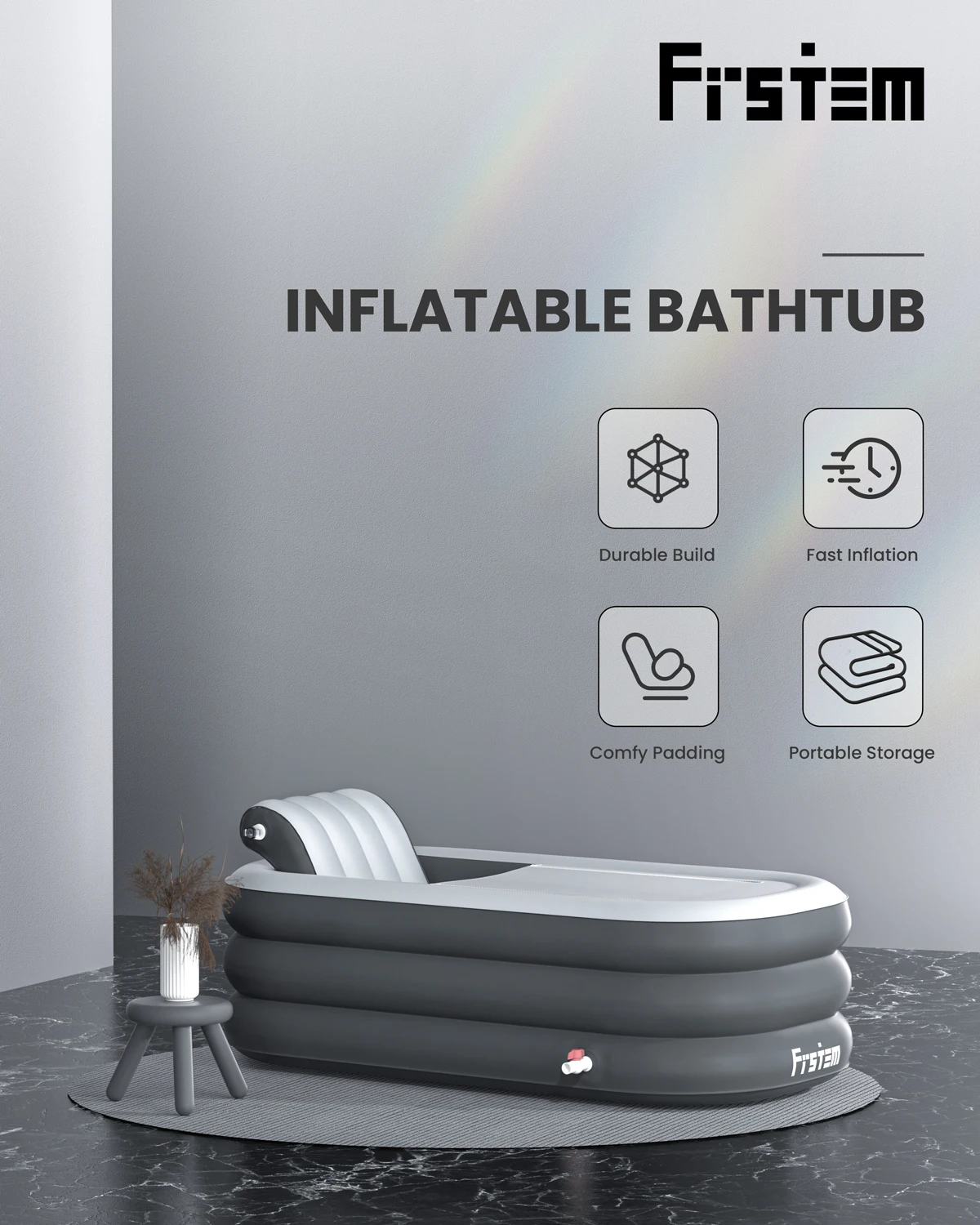 Inflatable Bath Tub for Adults, 64" Collapsible Ice Bath Tub for Athletes, Portable Foldable with Wireless Electric Air Pump