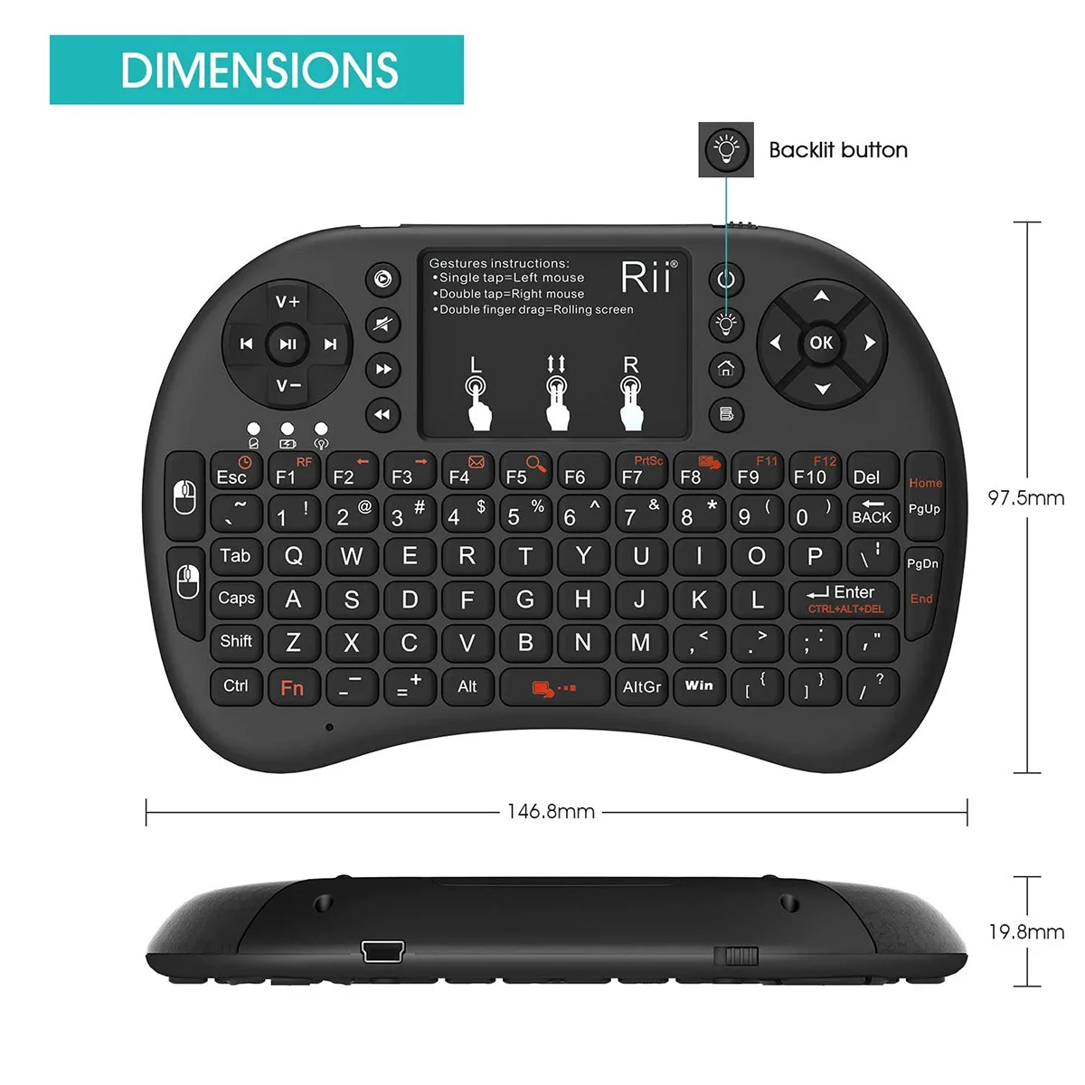 Rii i8 Mais Mini Teclado sem Fio 2.4ghz Teclado sem Fio com Touchpad para Android tv Boxpc Laptop Smart Tvhtpc - Imagem 4