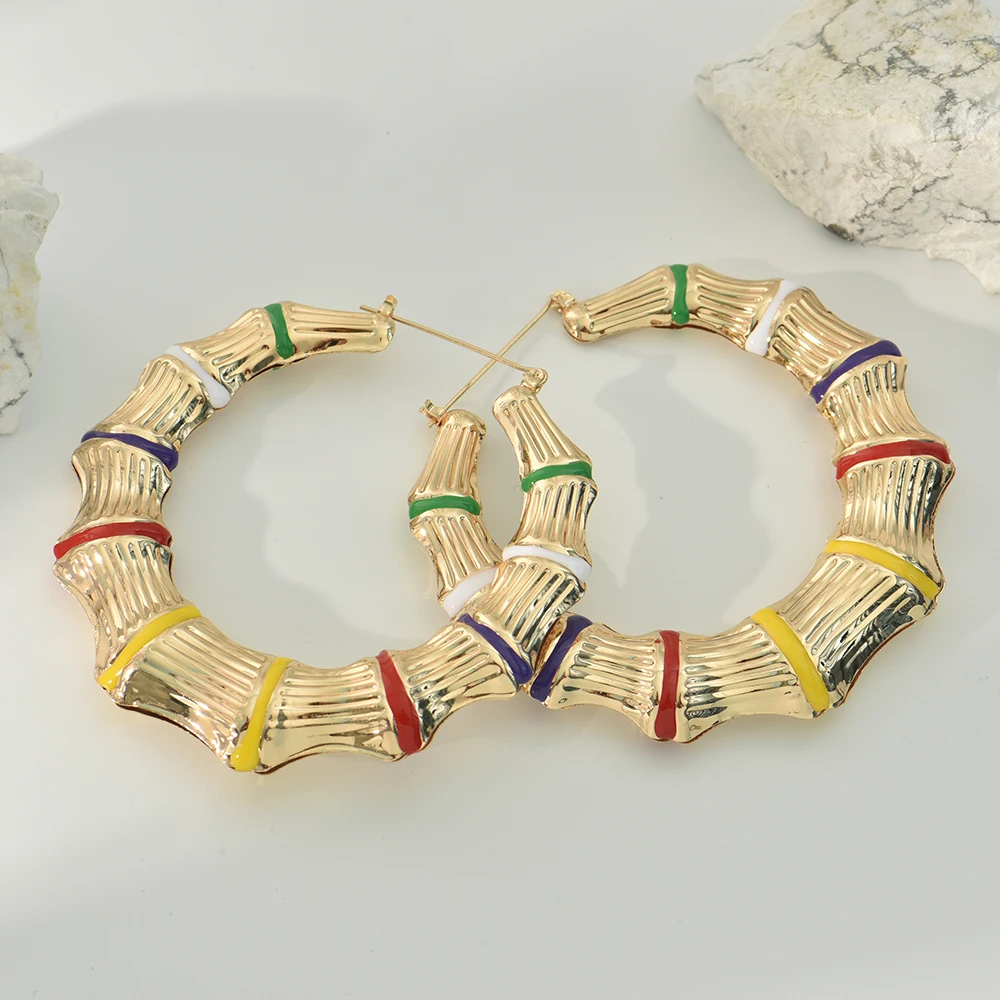 Oil Painting C-shaped Round Earrings For Women Trendy Fashion Ladies Triangle Bamboo Ear Pendant Jewelry - Image 6