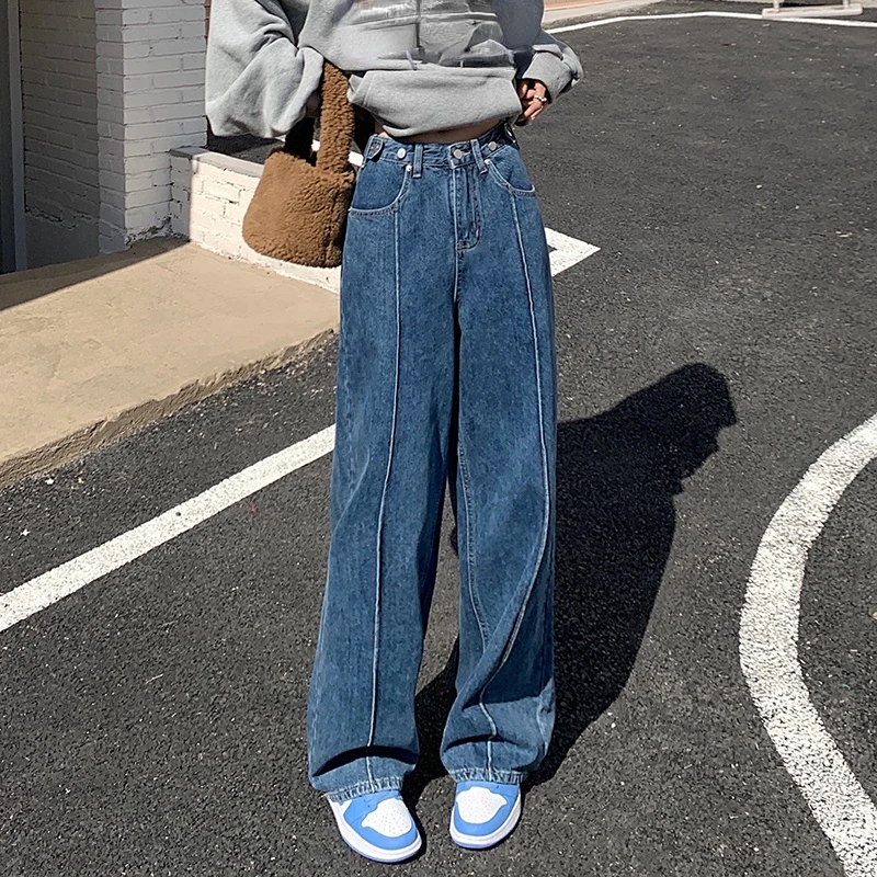 Spring 2022 New Arrival Wide Leg Pants High Waist Loose Casual Straight Denim Jeans Button Up Pockets Vintage Pantalones Mujer amiri jeans Jeans