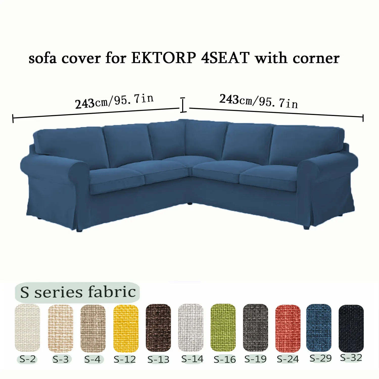 EKTORP Corner sofa, 4-seat, cover Anti-slip Solid Color Slipcover