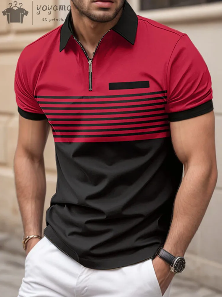 Men Polo Zipper Polo Shirt Solid Golf Tops Daily Outdoor Tees