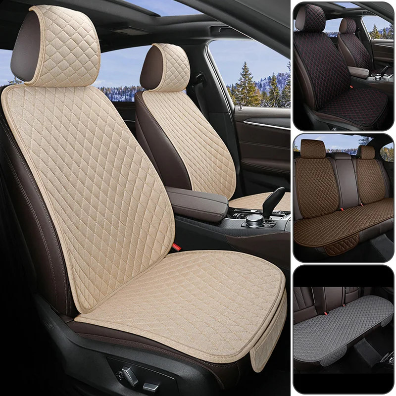 

11pcs Set Universal Linen Fabric Car Seat Cover Cushion Non-slip Breathable Seat Pad Headrest Cover Car Interior Accessories