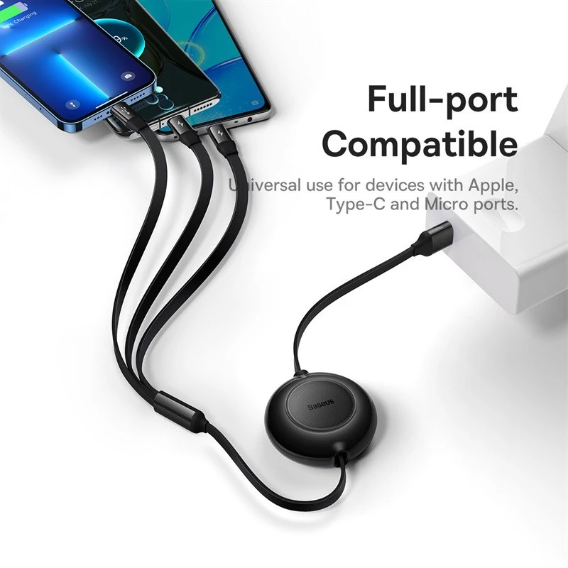 Baseus 3 in 1 Charger Cable USB to Type C Micro USB Charging Lead for iPhone