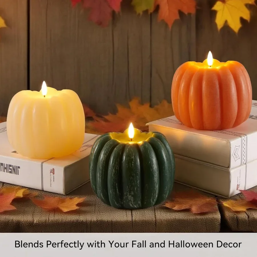 Fall Decorations for Home Flickering Flameless Wax Pumpkin LED Candle with Timer Remote Control Thanksgiving Gifts Autumn Farmh