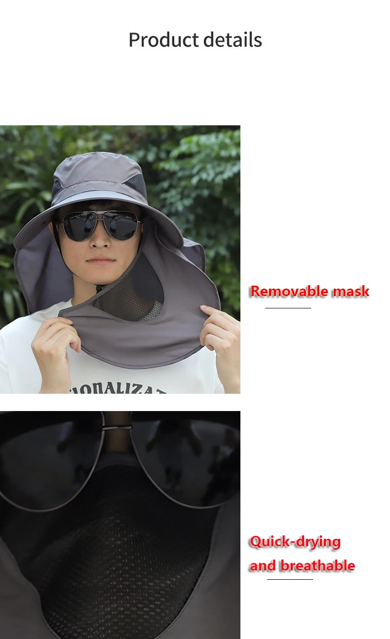 Sommer-Sonnenhüte mit UV-Schutz, Outdoor-Jagd- und Angelkappe für Herren und Damen, Wander- und Camping-Visor, Bucket Hat mit Nackenschutz, Fischerhut – Detail 7