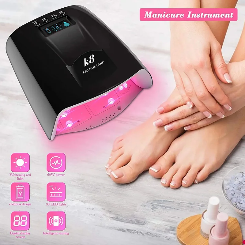lampara de unas UV recargable luz UV portatil para unas K8 LED Nail Lamp with 33 LED Beads and 4 timer setting White 4