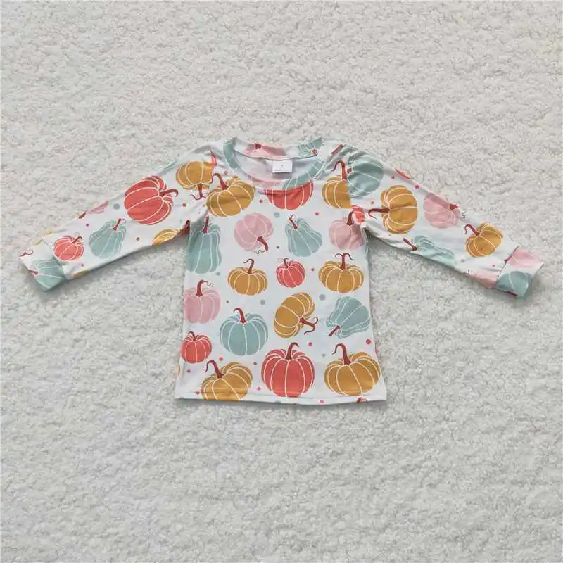 

Wholesale Girls Autumn and Winter Halloween Long Sleeve Multi-Element Pattern Pumpkin Print with Bright Colors