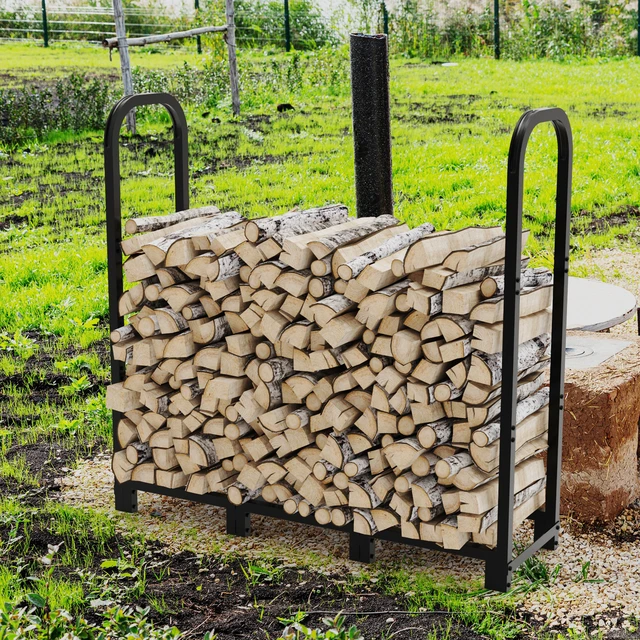 Firewood Rack: 47.6インチの長さの頑丈な暖炉の木のラックは、屋内屋外の火の木のためのポーチ木製のログストレージスタッカーです  AliExpress