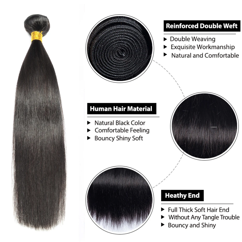 Human Hair Extensions Straight Bundles Human Hair 100g/pc Natural Black Straight Human Hair Bundles Raw Brazilian Hair Weave Bundles 30 inch Hair Weft