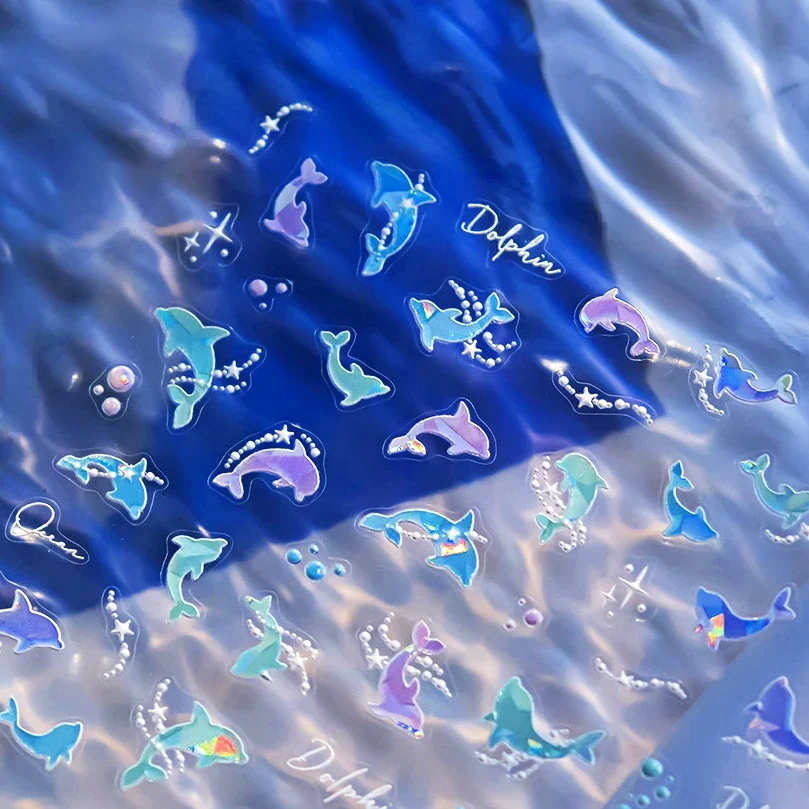 Summer Dolphin Fish Tail Jelly Goldfish Carp Ocean Beach Flash Mermaid Sea Mini Koi Soft Relief Nail Art Sticker Manicure Decals