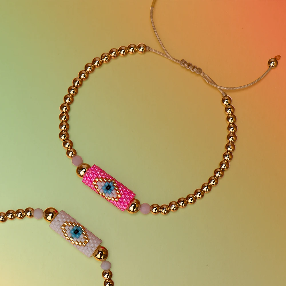 Woven Evil Eye Bracelet Miyuki Beads Handmade Boho Ibiza Turkish Protection For Women Fashion Jewelry Golden Plated Beads Gift