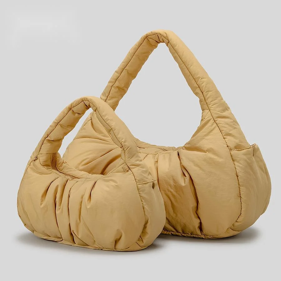 Shoulder Bag, New Autumn And Winter Simple And Lightweight Niche Crescent Nylon Cloth Quilted Cloud Armpit Bag Pleated Large Capacity Handbag_voghion.com