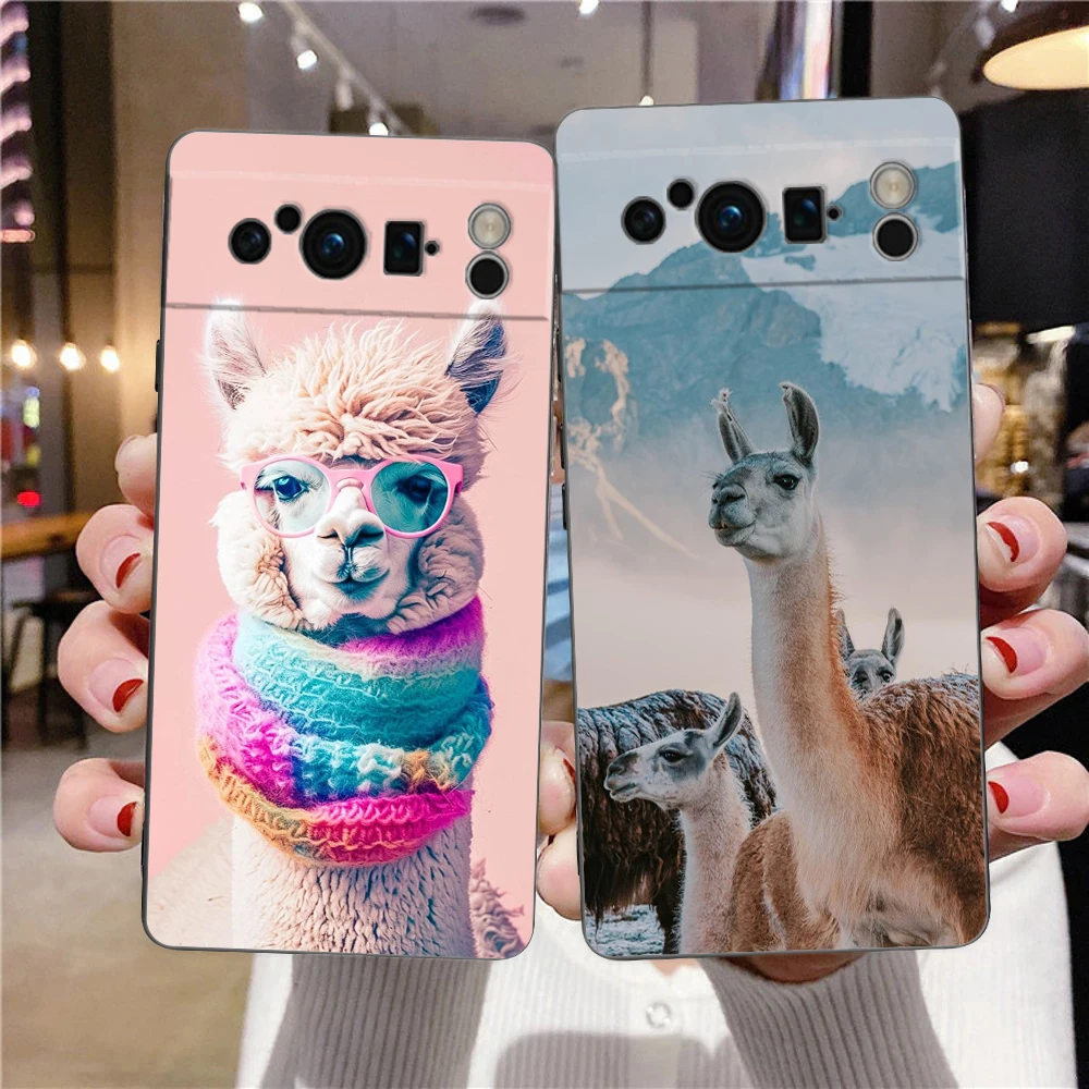 Adorable Kawaii Alpaca Silicone Shockproof Phone Case - Black Cover