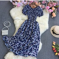 2026 New Fashion Summer Flower Print Long Dress Women Vintage Slash Neck Ruched Chest A Line Sundress Party Vestidos - Image 2