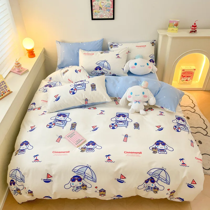 thumbnail image 1 of Nuevo juego de sábanas de algodón para niños de Sanrio My Melody Cinnamoroll Hello Kitty, juego de tres piezas, funda de edredón con forma de corazón para niña, juego de cuatro piezas, 1 of 5