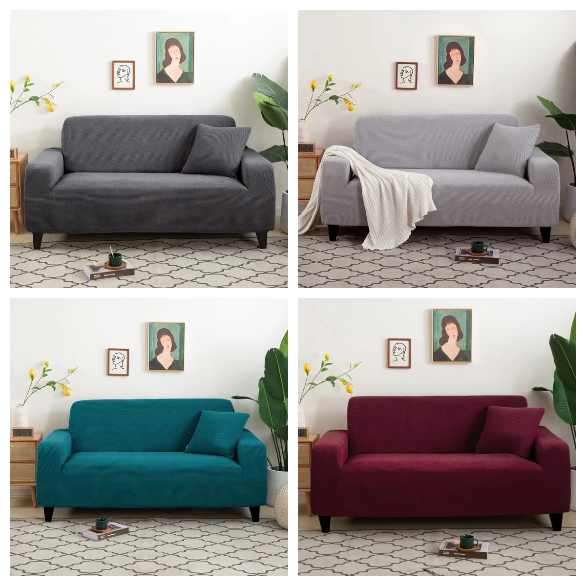 Thick Jacquard Sofa Cover For Living Room 1/2/3/4/5 Seater Elastic Sofa Slipcover Solid Color Non-slip Couch Cover For Home 5