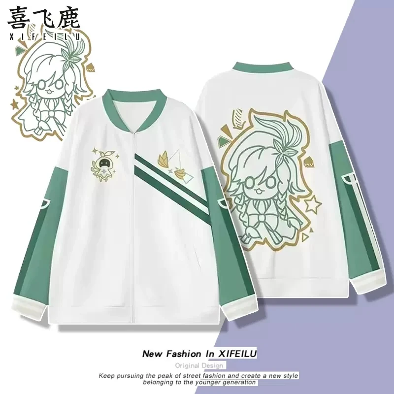 

Anime Genshin Impact Barbatos Casual Baseball Uniform Coat Cosplay Men Women Autumn Winter Loose Jacket Tops