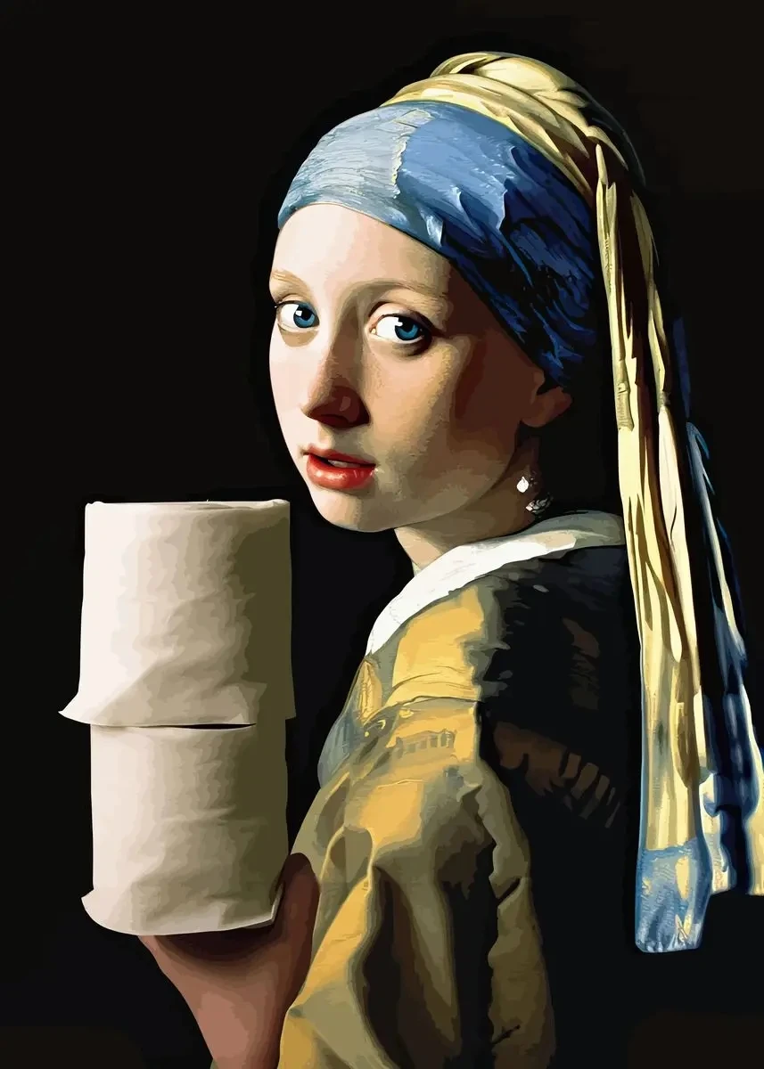 Humorous Mona Lisa with Pearls Bathroom Canvas Art Wall Decor