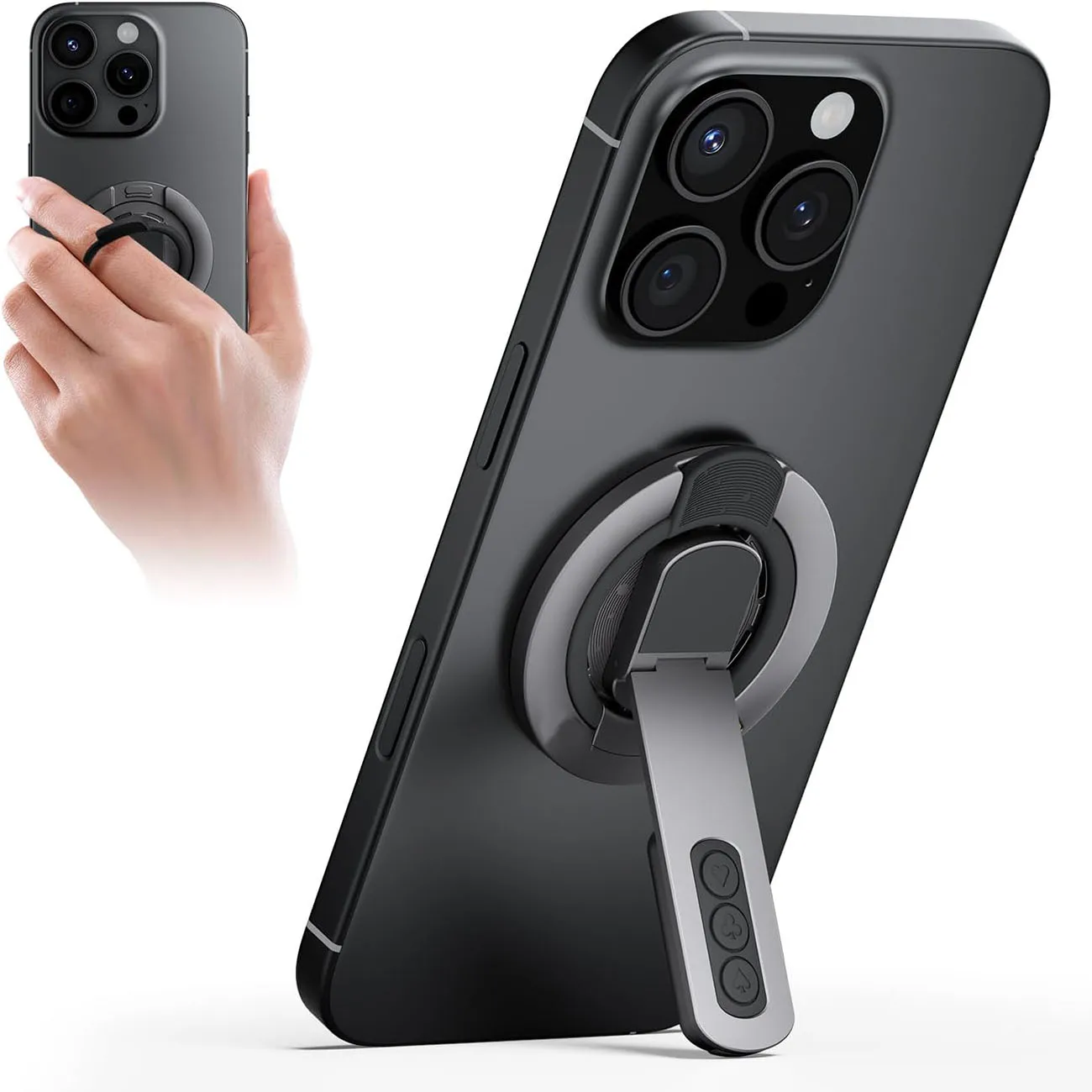Magsafe-Compatible 360° Rotating Phone Grip & Kickstand with Pressure-Relief Silicone Finger Ring