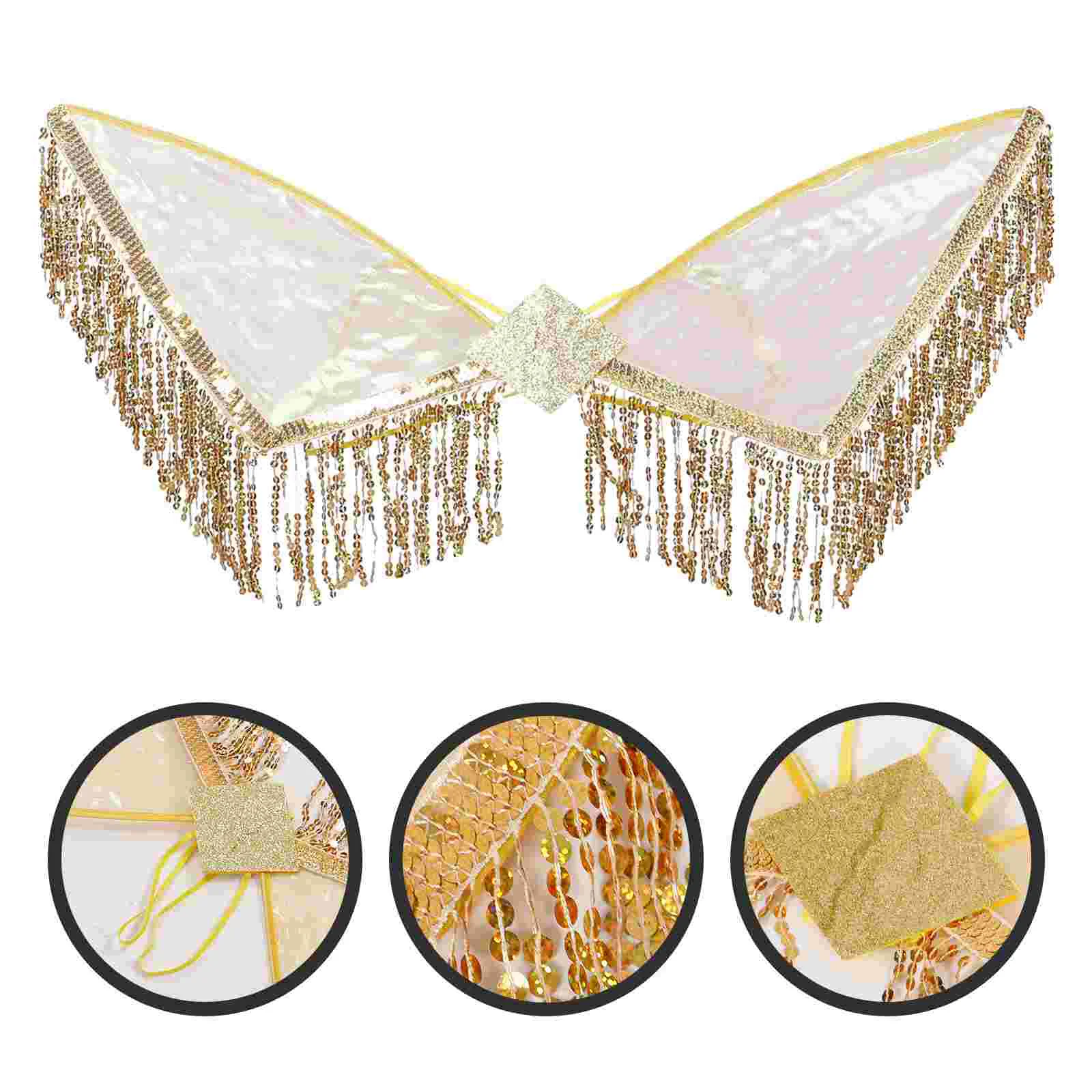 

Украшение в виде сказочных крыльев с бахромой и блестками в виде крыльев для косплея