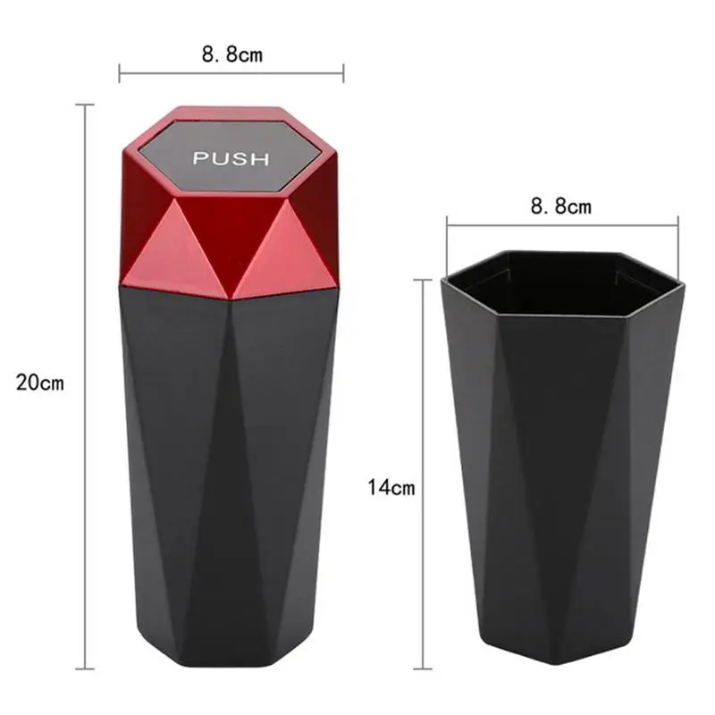 Car Trash Can With Lid Diamond Design Auto Trash Bin Portable Garbage Holder Push Type Trashbin Storage Bucket For Car Interior