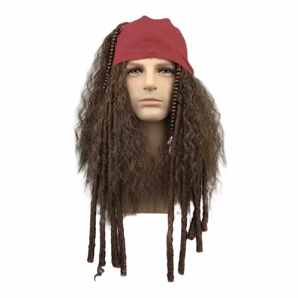 Pirate Wig Cosplay Jack Sparrow Captain Wigs Accessories Synthetic Hair Halloween Party Costume Props