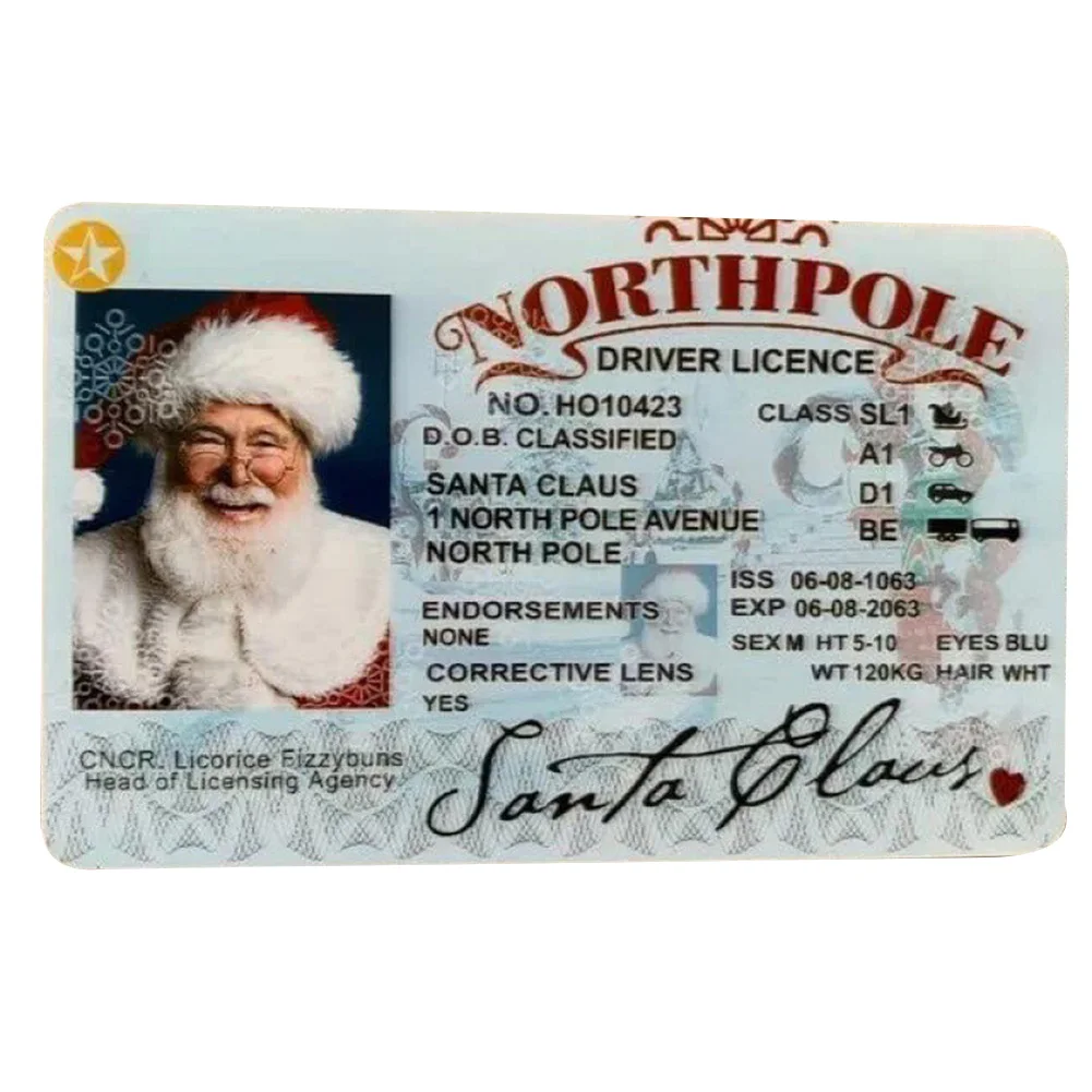 Tarjeta de Papá Noel con licencia de vuelo para la víspera de Navidad, licencia de conducir, regalo creativo de Navidad para niños, decoración navideña para niños