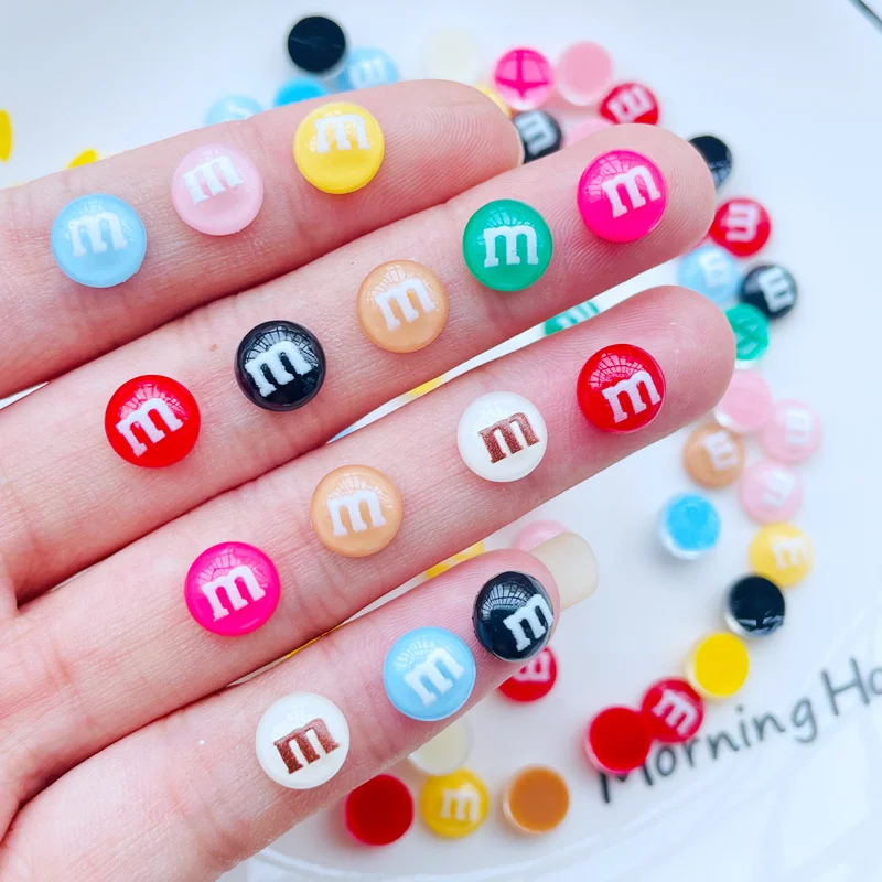 100 Pcs New Cute Mini Resin Mixed Color M Candy Series Flatback Ornament Jewelry Making Manicure Hairwear Accessori