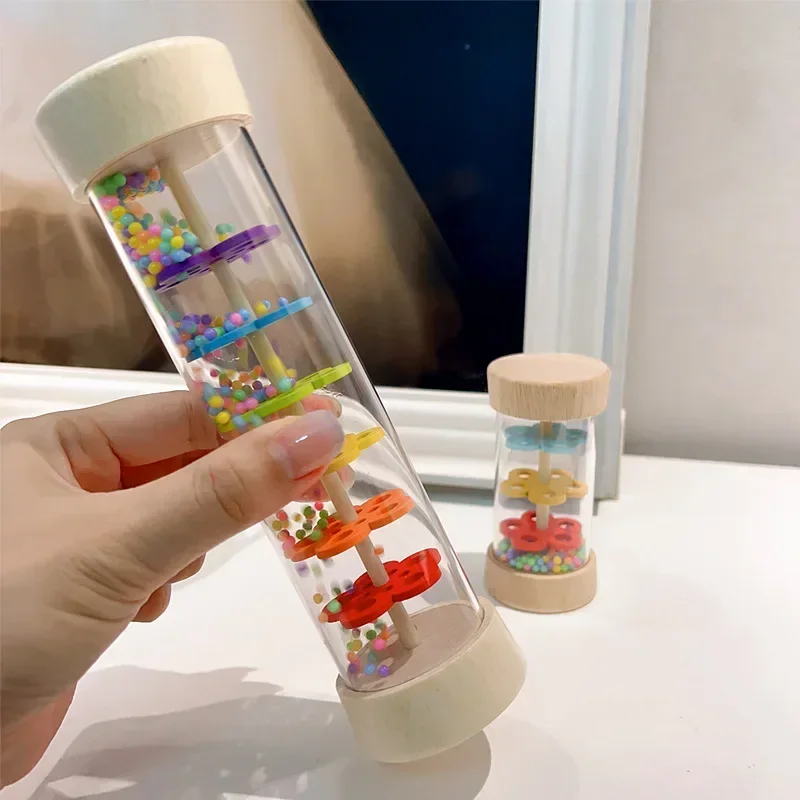 Baby Educational Toys Rainbow Hourglass Musical Sand Bell Wooden Rain Pipe Instrument Shaking Toy Rain Sound Simulator 3