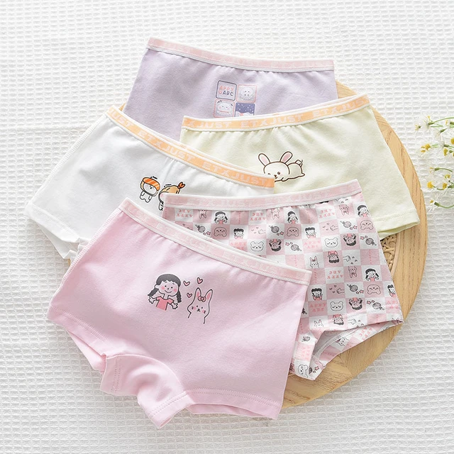 5pcs/pack Children's Underwear For Kids Girls Cotton Cute Rabbit Print  Panties Korean Teenage Short Boxers 4 8 12 14 16 Years - Panties -  AliExpress