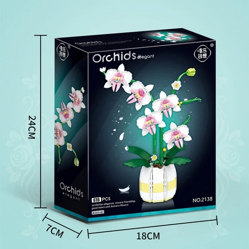 Moth Orchid Potted Building Blocks Bouquet Home Desktop Decoration Flower Puzzle Toy for Childrens Creative Holiday Gift 3