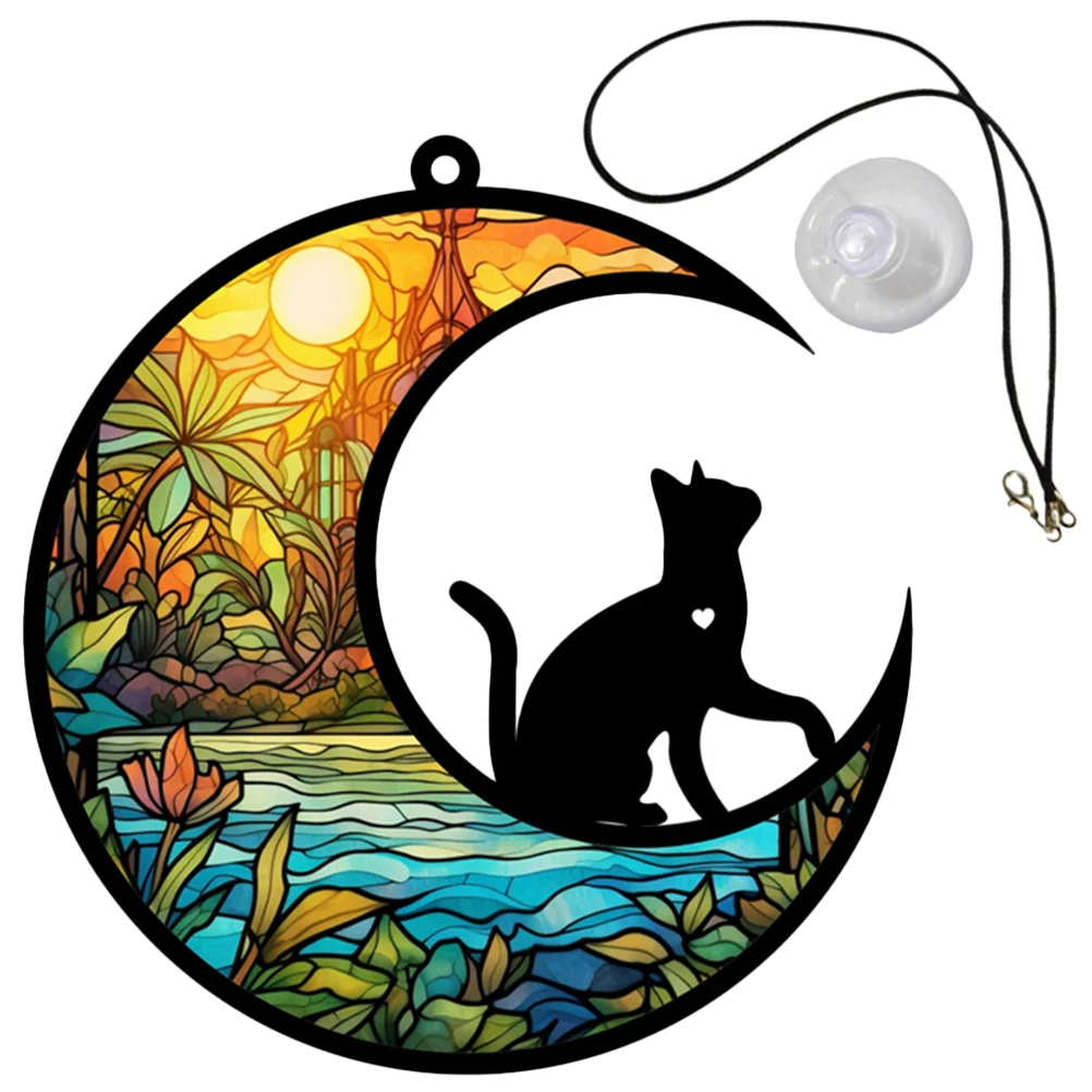 

Акриловое украшение в форме кота и Луны, подвесное украшение для сада, подвеска в виде кота и Луны
