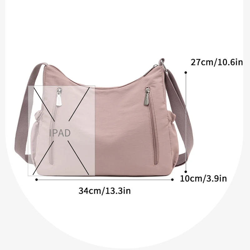 Women's large capacity - adjustable shoulder strap and zipper closure, smooth surface, travel bag