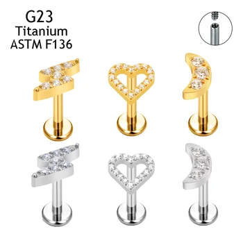 ASTM F136 Titanium Ear Piercing Heart Top Ear Cartilage Ear Canal Lip Spiral Screw Post Piercing Body Jewelry for Women