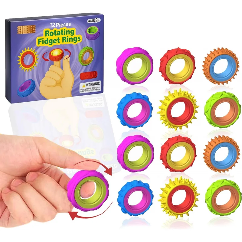Fidget Sensory Rings for Kids – Textured Calming Finger Spinners – Soothing Toys for Anxiety and Stress Relief
