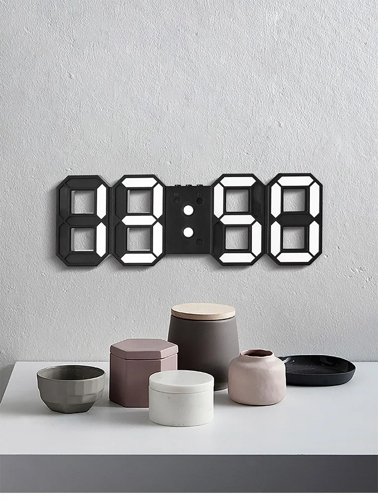 Description Picture 4 of itemLarge 3D Remote Control Wall Clock LED Electronic Clocks  Digital Table Watch  Desktop Multi-function  Date Temperature Hanging