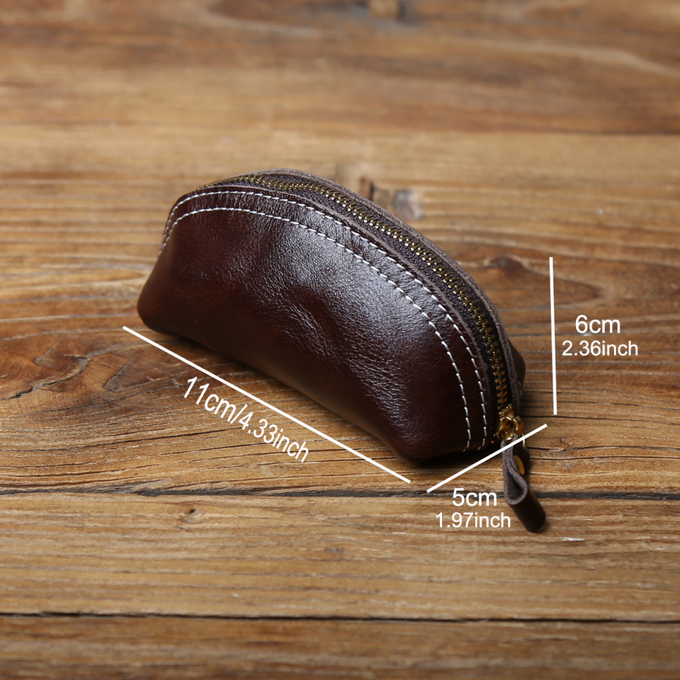 JLFGPJ New Retro Genuine Leather Zipper Wallet Unisex Vegetable Tanned Top Layer Cowhide Portable And Simple Key Bag Card Bag